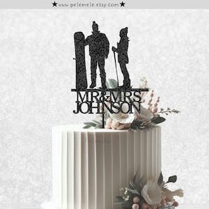 Bride and Groom Wintersport Cake Topper - Winter Wedding Cake Topper, Christmas Wedding, Skiing Wedding Cake Topper, Mr & Mrs Snowboard Cake