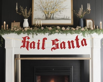 Glitter Hail Santa Banner - Gothic Christmas Banner, Gothic Christmas Decorations, Goth Xmas Party, Old English Banner, Spooky Christmas