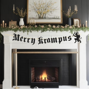 Glitter Merry Krampus Banner - Gothic Christmas Banner, Gothic Christmas Decor, Goth Xmas Party, Old English Banner, Spooky Christmas Banner