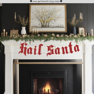 Glitter Hail Santa Banner - Gothic Christmas Banner, Gothic Christmas Decorations, Goth Xmas Party, Old English Banner, Spooky Christmas