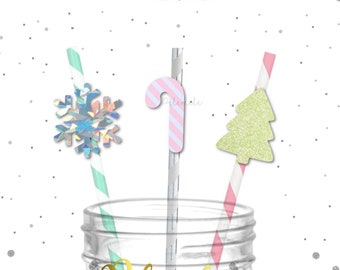 Pastel Christmas Straws - Christmas Party Straws, Pastel Christmas Straws, Pastel Christmas Tableware, Pink Xmas Decor, Cute Christmas Decor