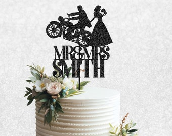 Custom Motorbike Wedding Cake Topper - Motorbike Mr & Mrs Cake Topper, Biker Couple Cake Topper, Bride Dragging Groom Cake Topper