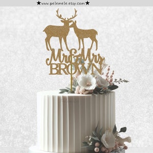 Décoration de gâteau Mr & Mme Deer à paillettes - décoration de gâteau de mariage d&#39;hiver, mariage d&#39;hiver, mariage de cerf, mariage de Noël, décoration de mariage cerf et biche