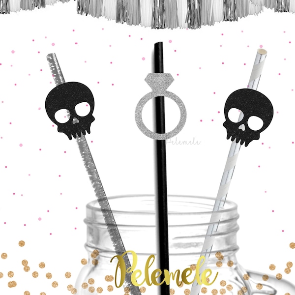 Skull & Ring Hen Party Straws - Gothic Bachelorette Party Straws, Skull Hen Do Straws, Hen Party Straws, Halloween Hen Party, Goth Straws