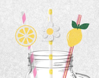Glitter Lemon Party Straws - Pink Lemonade Straws, Lemon Baby Shower, Lemon Birthday Decorations, Pink Lemonade Theme Party, Little Lemon