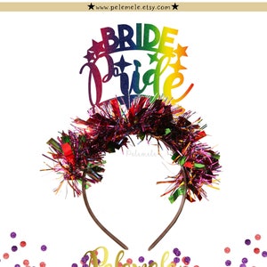 Glitter Bride Pride Headband - Lesbian Engagement, Gay Bachelorette Party Crown, Pride Hen Party, Lesbihens Headband, Rainbow Hen Party