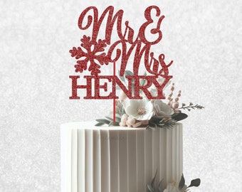 Glitter Snowflake Mr & Mrs Cake Topper - Cake Bunting, Winter Wedding Cake Topper, Winter Wedding, Snowflake Wedding, Christmas Wedding