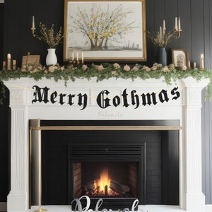 Glitter Merry Gothmas Banner - Gothic Christmas Banner, Gothic Christmas Decorations, Goth Xmas Party, Old English Banner, Spooky Christmas