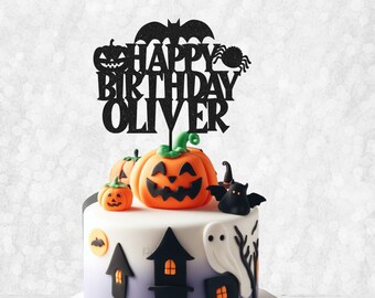 Glitter Custom Halloween Birthday Cake Topper - Spooky Birthday, Halloween Birthday, Spooky Birthday, Pumpkin Party Theme, Halloween Decor