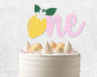 Glitter ONE Lemon Cake Topper -  Pink Lemonade, One In A Lemon Theme, Little Lemon Smash Cake, Lemonade Party, Lemon Party Decor