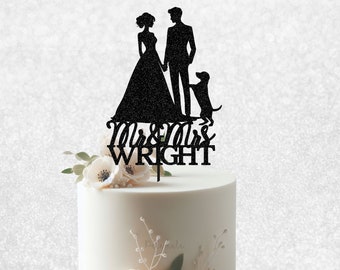 Custom Dog Wedding Silhouette Cake Topper - Dog Wedding Cake Topper, Silhouette Wedding Cake Topper, Couple Wedding Cake Topper with Dog