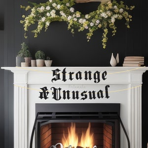 Glitter Strange & Unusual Banner - Gothic Party Banner, Gothic Wall Hanging, Goth Wall Decor, Old English Birthday Party Banner, Gothic Home