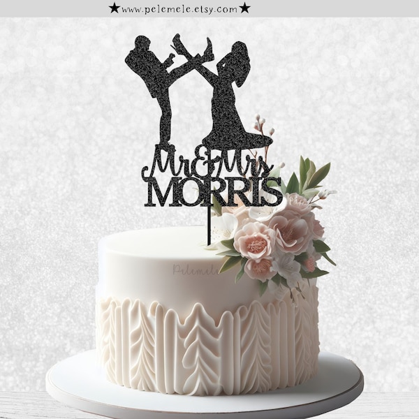 Custom Martial Art Wedding Cake Topper - Karate Wedding Cake Topper, Fitness Couple Wedding, Kung Fu Groom and Bride, Martial Art Mr & Mrs