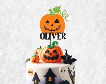 Glitter Jack o Lantern Birthday Cake Topper - Spooky Birthday, Halloween Birthday, Spooky Birthday, Pumpkin Party Theme, Halloween Decor