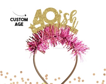 Glitter 40ish Birthday Headband - 40 Headband, 40th Tinsel Party Crown, 40th Birthday Crown, 40th Birthday Party, Happy 40th Birthday Crown