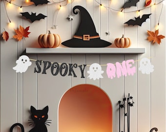 Glitter Spooky One Birthday Banner - Cute Halloween Banner, Ghost Party Bunting, Spooky Birthday, Spooky One Theme, Ghost Birthday Party