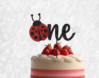 Glitter ONE Ladybug Cake Topper - Glitter Ladybird topper, Bug Birthday Decor, Personalised cake topper, Glitter Cake Sign, Bug Cake Topper