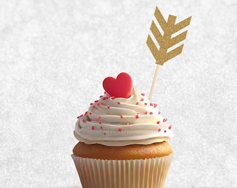 Glitter Arrow Cupcake Toppers - Valentine's Cupcake Toppers, Valentine's Day Party, Arrow Cake Toppers, Wedding Cupcake Toppers, Wild One