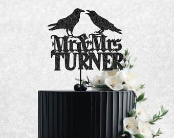 Gothic Raven Wedding Cake Topper - Wedding silhouette cake topper, gothic crow wedding cake topper, alternative wedding, Halloween wedding