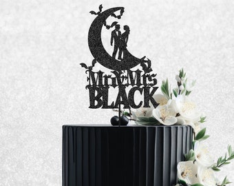 Gothic Couple Wedding Cake Topper - Wedding silhouette cake topper, gothic wedding cake topper, alternative wedding, Halloween wedding