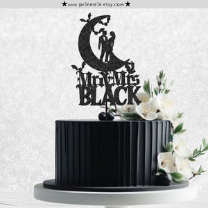 Gothic Couple Wedding Cake Topper - Wedding silhouette cake topper, gothic wedding cake topper, alternative wedding, Halloween wedding