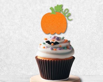 Glitter Pumpkin Cupcake Toppers - fall birthday, pastel halloween birthday, little pumpkin party, pumpkin birthday, cute halloween party