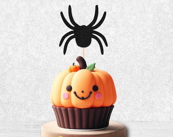Glitter Spider Cupcake Toppers  -  Glitter Cupcake Topper, Halloween Cupcake Toppers, Halloween Party, Halloween Decorations