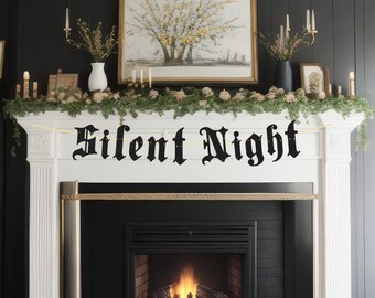 Glitter Silent Night Banner - Gothic Christmas Banner, Gothic Christmas Decorations, Goth Xmas Party, Old English Banner, Spooky Christmas