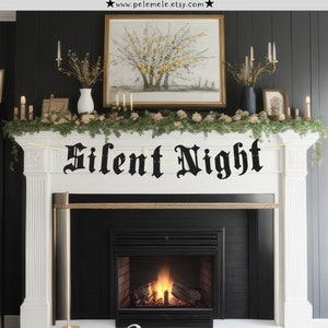 Glitter Silent Night Banner - Gothic Christmas Banner, Gothic Christmas Decorations, Goth Xmas Party, Old English Banner, Spooky Christmas