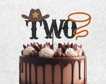 Glitter TWO Cowboy Cake Topper - Cowboy 2nd Birthday, Cowboy Two Topper, Cowgirl Birthday, My Second Rodeo, Rodeo Smash Cake, 2 Cake Topper