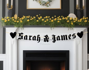Custom Gothic Names Banner - Alternative Wedding Garland, Gothic Wedding Sign, Personalised Banner, Emo Wedding, Old English Script Banner