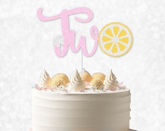 Glitter TWO Lemon Cake Topper -  Pink Lemonade Party, Lemon Theme Birthday, Little Lemon Smash Cake, Lemonade Party, Lemon Party Decorations