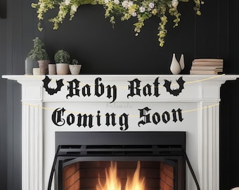 Chauve-souris bébé gothique Coming Soon Banner - Bannière bébé gothique, Shower de bébé gothique, Ancienne bannière d'annonce de bébé anglais, Annonce de grossesse,