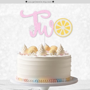 Décoration pour gâteau deux citrons pailletés - soirée limonade rose, anniversaire à thème citron, petit gâteau éclatant de citron, soirée limonade, décorations de fête citron