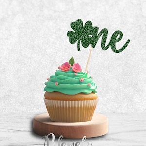 One Clover Glitter Cupcake Toppers - St. Patrick&#39;s Day Cupcakes, St. Paddys Day Cupcake Toppers, Clover Cupcake Picks, St. Patricks Party