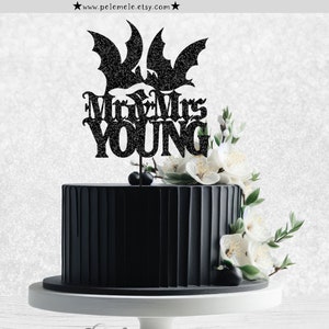Gothic Bat Wedding Cake Topper - Wedding silhouette cake topper, gothic wedding cake topper, alternative wedding, Halloween wedding