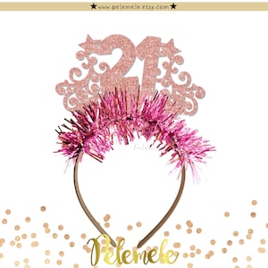 Glitter 21st Birthday Headband - 21 Birthday Headband, Party Crown, 21st Birthday Crown, Birthday Party, Happy Birthday Tiara with Fringe