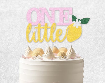 Glitter ONE Little Lemon Cake Topper -  Pink Lemonade, One In A Lemon Theme, Little Lemon Smash Cake, Lemonade Party, Lemon Party Decor