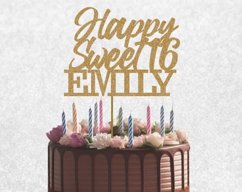 Custom Name Sweet 16 Cake Topper - Officially 16, Glitter 16th Birthday Topper, Happy 16th Birthday, Sixteen Birthday Party Decorations