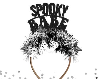 Glitter Spooky Babe Headband - Halloween Party Headband, Spooky Party Crown, Birthday Crown, Retro Halloween, Birthday Tiara with Fringe
