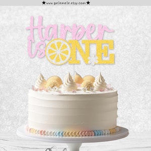 Glitter Custom ONE Lemon Cake Topper -  Pink Lemonade, One In A Lemon Theme, Little Lemon Smash Cake, Lemonade Party, Lemon Party Decor