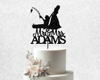 Personalized Fishing Mr & Mrs Cake Topper - Fishing Wedding Cake Topper, Fishing Rod Cake Topper, Fishing Couple Cake Topper, Custom Wedding