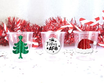 Plastic Festive AF Xmas Shot Glasses - Christmas Shots, Xmas Shot Glasses, Christmas Party Shots, Christmas Favours, Xmas Party Decorations