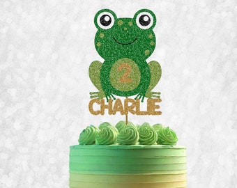 Custom Frog Cake Topper - Glitter Frog topper, Frog Birthday Decor, Personalised cake topper, Glitter Cake Sign, Froggy Cake Topper