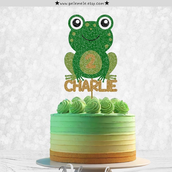 Benutzerdefinierte Frosch Cake Topper - Glitzer Frosch Cake Topper, Frosch Geburtstag Dekor, Cake Topper personalisiert, Glitzer Cake Topper, Frosch Cake Topper