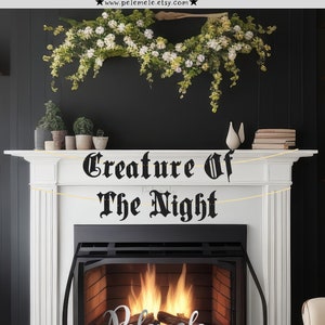 Creature Of The Night Banner - Gothic Party Banner, Gothic Wall Hanging, Vampire Wall Decor, Old English Birthday Party Banner, Emo Birthday