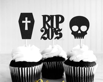 Glitter RIP 20's Cupcake Toppers - 30 Cupcake Toppers, Gothic Cupcake Toppers, Funeral Birthday, 30th Cupcake Toppers, Death to My Youth