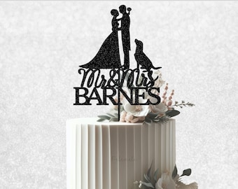 Wedding Silhouette Cake Topper With Dog - Dog Wedding Cake Topper, Silhouette Wedding Cake Topper, Couple Wedding Cake Topper with Dog