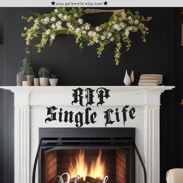 Glitter RIP Single Life Banner - Gothic Hen Party Banner, Gothic Bride Banner, Goth Hen Do Party, Old English Bachelorette Party Banner