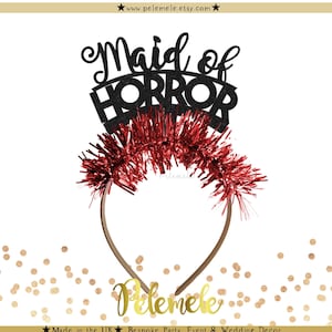 Glitter Maid of Horror Headband - Party Headband, Halloween Hen Party Crown, Horror Hen Do, Maid of Honor Crown, Gothic Bachelorette Crown